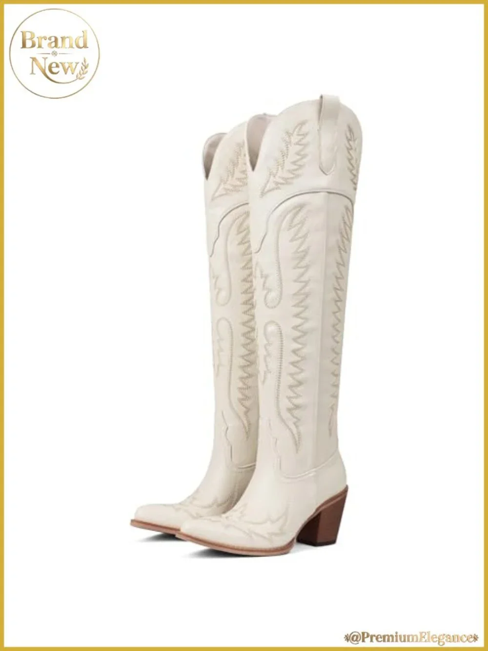 Over The Knee Cowboy Boots Western Embroidered Chunky Block Heel Tall
